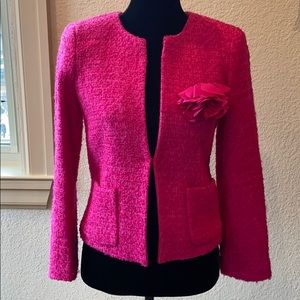 J. CREW Hot Pink Boucle Hook Front Jacket Flower